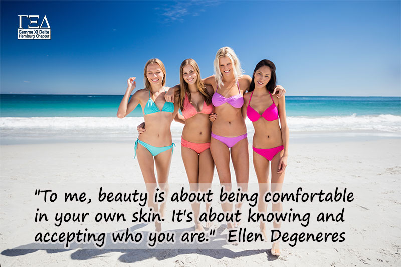 To me, beauty is about being comfortable in your own skin. It's about knowing an accepting who you are. - Ellen Degeneres