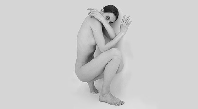 woman posing black and white nudity full shot